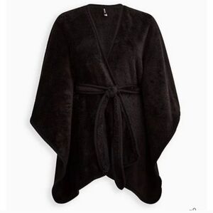 Torrid Teddy Cozy Knit Ruana Wrap Coat Black OSFM